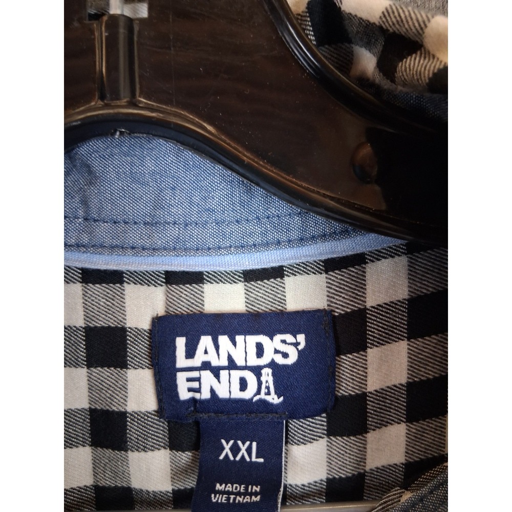 Lands End Mens Shirt 2XL XXL Black‎ White Gingham Check Plaid Button Down Soft - Picture 3 of 7
